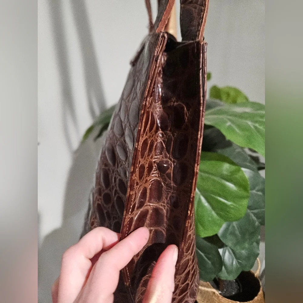 Brown Croc-Embossed Shoulder Bag